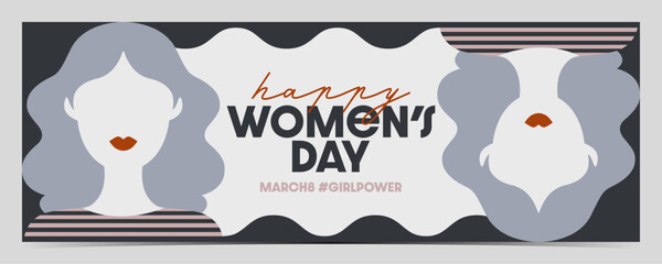 Wall Mural - International Women's Day, March 8 banner, cover, poster, greeting card, label, flyer with women silhouettes