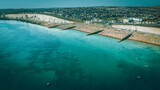 Fototapeta Na sufit - Aerial view of Rottingdean and Brighton coast blue waters, East Sussex, UK.