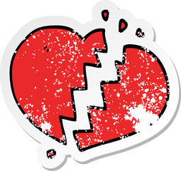 Poster - distressed sticker of a cartoon broken heart