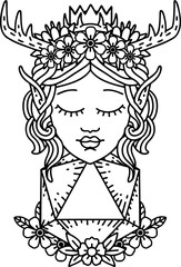 Sticker - elf druid character with nautral twenty dice roll illustration