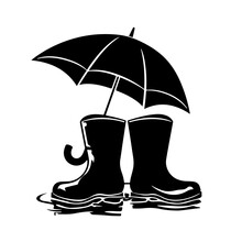 Gumboots And Umbrella Logo Monochrome Design Style