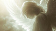 A celestial angel its translucent wings casting a warm glow as it embraces a lonely figure offering support and hope in their time of need.