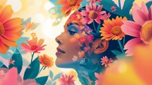 Radiant Illustration Of A Female Cancer Survivor, Surrounded By Flowers Generative Ai