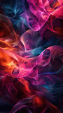 Fototapeta  - Vibrant abstract composition with swirling shades of blue, pink, and red, resembling energetic flames or flowing silk captured in perpetual motion.