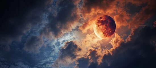 Wall Mural - moon eclipse in a cloudy night sky.