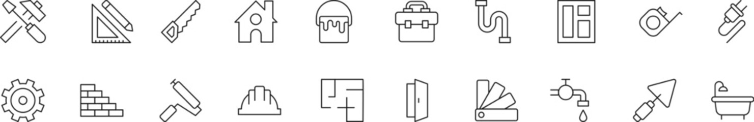 Wall Mural - collection of thin line icons of building and renovation. linear sign and editable stroke. suitable 