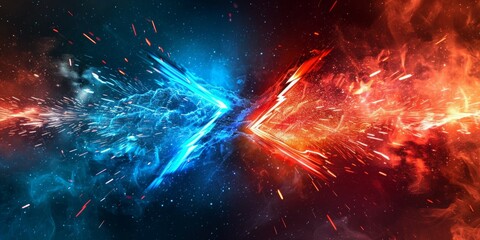 Wall Mural - Illustration Abstract Electric Flame Lightning. Concept For Battle, Confrontation Or Fight, red versus blue competition concept