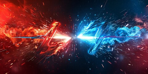 Wall Mural - Illustration Abstract Electric Flame Lightning. Concept For Battle, Confrontation Or Fight, red versus blue competition concept