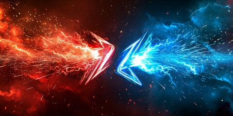 Wall Mural - Illustration Abstract Electric Flame Lightning. Concept For Battle, Confrontation Or Fight, red versus blue competition concept