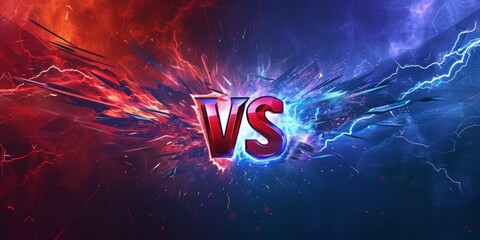 Wall Mural - Versus banner with fire sparkling and lightning strikes, isolated on red and blue background,