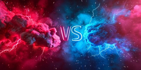 Wall Mural - Illustration Abstract Electric Flame Lightning. Concept For Battle, Confrontation Or Fight, red versus blue competition concept