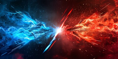Wall Mural - Illustration Abstract Electric Flame Lightning. Concept For Battle, Confrontation Or Fight, red versus blue competition concept