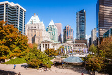 Robson Square In Autumn, Downtown Vancouver, British Columbia, Canada