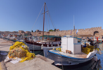 Wall Mural - Fishing boats in Mandrak harbor on Rhodes island.