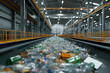 Waste garbage processing plant, conveyor line during sorts trash plastic bottles on recycled AI Generation
