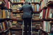 © Deivison - Businessman climbing a ladder, several books in the background, concept of business, knowledge and success.