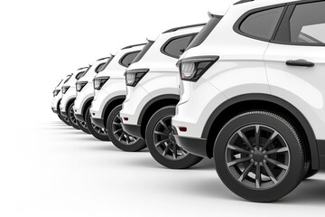 Wall Mural - Luxury offroad car fleet in a row devoid of branding isolated on a white background