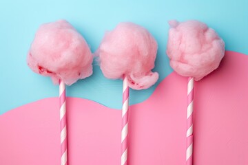 Wall Mural - Colorful background with cotton candy straws from a top view