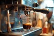 The barista's coffee brewing scene, the espresso machine. Generative AI.