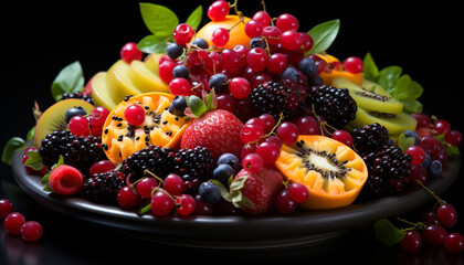 Wall Mural - Freshness and sweetness of summer berries on a gourmet dessert generated by AI