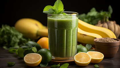 Wall Mural - Freshness and health in a glass organic citrus smoothie with mint generated by AI