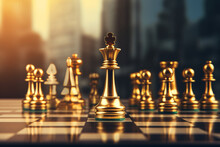 Chess Board Game To Represent The Business Strategy With Competition In The World Market. And Find Out The Best Solution To Meet Target Objective And Goal. Sign And Symbol Of Challenging As Concept