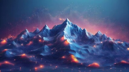 Wall Mural - abstract digital mountains range landscape with glowing light dots, motion