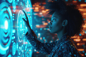 black woman touching Digital technology global internet connection application