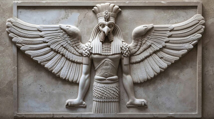 Wall Mural - a winged serpent with a regal crown and a benevolent gaze representing the seraphim in babylonian my
