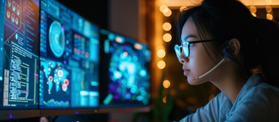 Canvas Print - Asian woman engineer programming robotics at home