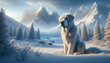 A photo-realistic, hyper-detailed image of an Akbash dog in a snowy landscape.