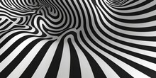 Optical Illusion Pattern, With Black And White Stripes Warping And Twisting, Challenging Perception And Focus