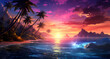 tropical palms in the tropical sunset ocean beach