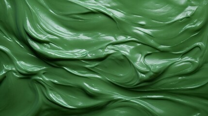 Close-up of a textured, vibrant green paint surface, with intricate details and highlights.