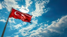 Flag Of Turkey, Waving Flag, Blue Sky, Turkish Independence Day