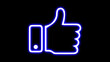 © Mdhuda - Like icon. thumb up icon. Glowing neon like sign. Social media feedback, positive attitude, best choice. Light Glowing blue Bright Symbol with Dark Background.