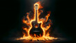Rock guitarain flames of fire	
