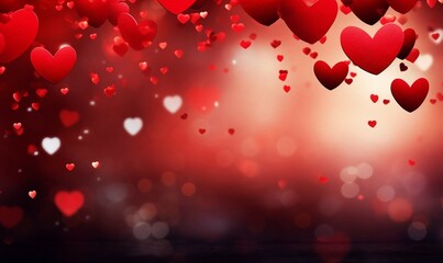 Valentine's day background with red hearts and bokeh lights