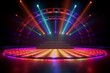 © abdou - A stage with vibrant lights and a focused spotlight illuminating the area.