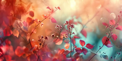 Canvas Print - Autumn leaves transform into delicate blossoms  retro bokeh style .