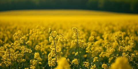 Sticker - Vibrant yellow rapeseed field basking in sunlight, nature's carpet. rural scenery for calm backgrounds. AI