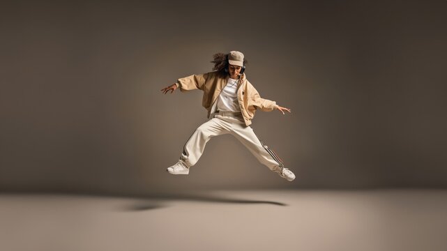 hip-hop elegance, a stunning silhouette captures the grace of a hip-hop dancer mid-jump, symbolizing