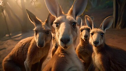 Wall Mural - A group of kangaroos taking a selfie. Created with generative AI.	