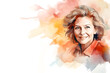 © Your Background - Watercolor confident middle-aged woman in short hair portrait on white background with copy space