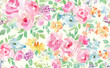 水彩で描いたピンクのバラと草花のシームレスパターン