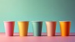 3d render of a row of colorful paper cups on a pastel background - Generative AI