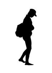 Wall Mural - silhouette of a girl with a backpack black and white