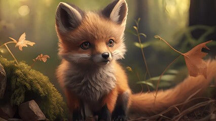 Wall Mural - adorable baby fox. created with generative ai.