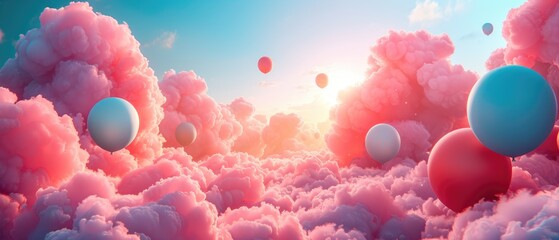 Colorful balloons ascend against a vibrant sky backdrop, uplifting and festive, Ai Generated.