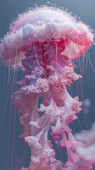 Wall Mural - Pink jellyfish on blue background
